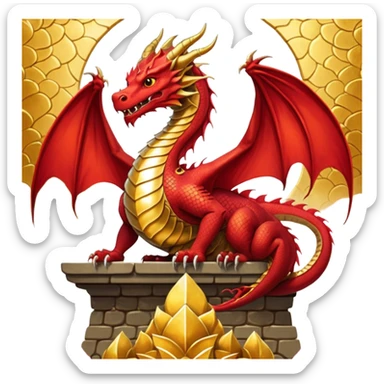 Create a poster Dragon sitting on a throne while people are watching him from below  sticker