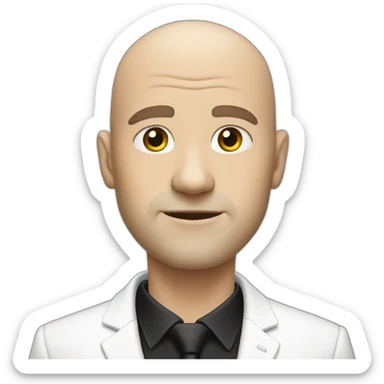 white bald man with suit and huge black facial hear sticker