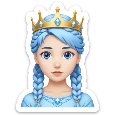 braided hair ice princess with ice crown, blue hair sticker