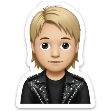 Ray Luzier from Korn with dark blonde hair, light skin, black sequin outfit sticker