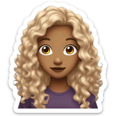 brown teen girl with long curly hair, brown eyes, waving to the camera sticker