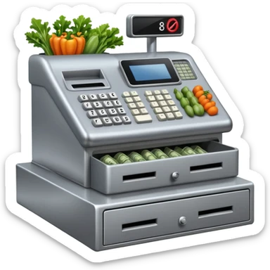 Front-facing cash register with symbol keys for vegetables sticker