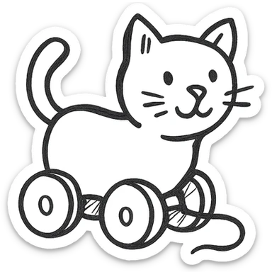 stylized cat wooden toy, minimalist style sticker