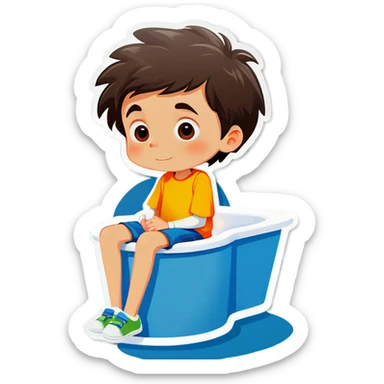 Boy sitting in the bathroom  sticker