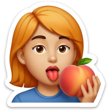 Me licking a peach sticker