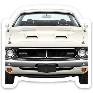Pristine white 1971 Dodge Challenger with perfect structure, accurate three-quarter 30-degree view showing detailed headlights and grille, classic muscle car silhouette, completely white, iOS emoji style sticker