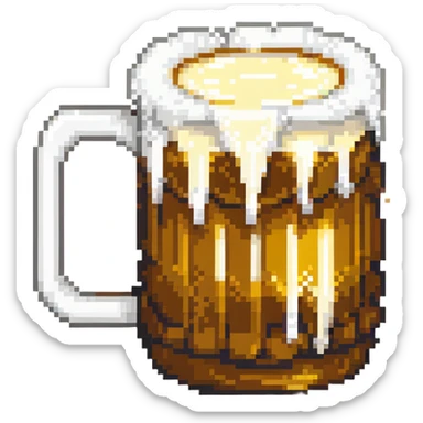 A pixelated mug of golden beer with white foam on top sticker