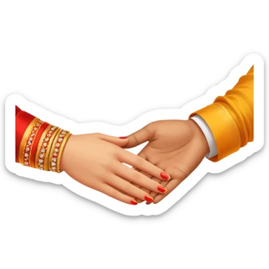 Two hands in a engagement..One hand of groom and one hand of bride. Bride hand - red/yellow saree. groom- light orange punjabi (oonly hands will be visible in the image) sticker
