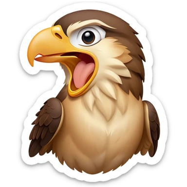 Cinematic Cute Yawning Falcon Portrait Emoji, Head tilted slightly with a dramatic, wide-open yawn, showcasing a streamlined, powerful form with a softly drooping beak and sleepy, half-closed eyes, Simplified yet irresistibly adorable features, highly detailed, glowing with a soft, cozy glow, high shine, relaxed yet expressive, stylized with a dash of whimsical aerial charm, soft glowing outline, capturing the essence of a drowsy yet affectionate falcon that appears ready to stretch out for a nap! sticker