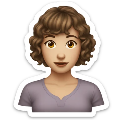 pretty girl with wavy short brown hair and bangs with hazel eyes light skin sticker