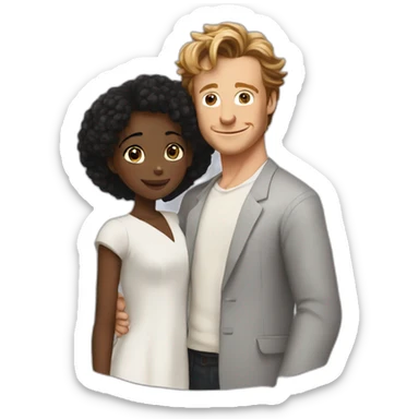 Simon Baker hug a black girl brown eyes and sblack hair in a bun sticker