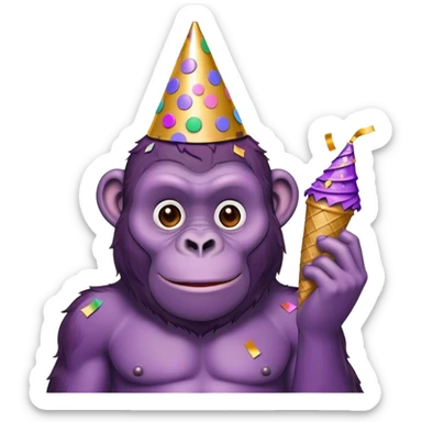 purple ape with birthday cone and cobfetti sticker