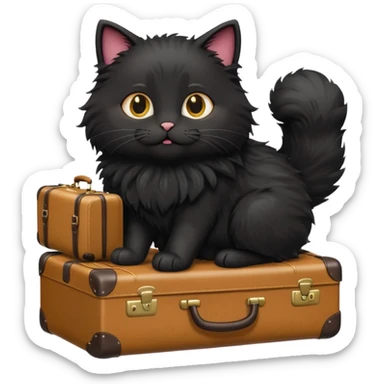 Black fluffy cat carrying suitcase in sunny place sticker