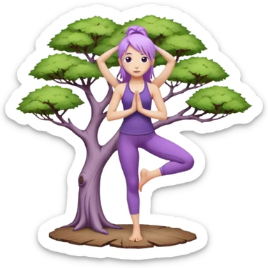Девушка белокожая, со светло-фиолетовыми волосами, в одежде для йоги, стоит в позе дерева sticker