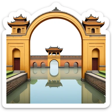 Cinematic Realistic Imperial City of Hue Landmark Emoji, capturing the ancient citadel’s weathered walls, intricate gates, and traditional Vietnamese architecture, surrounded by a misty, tranquil moat. sticker