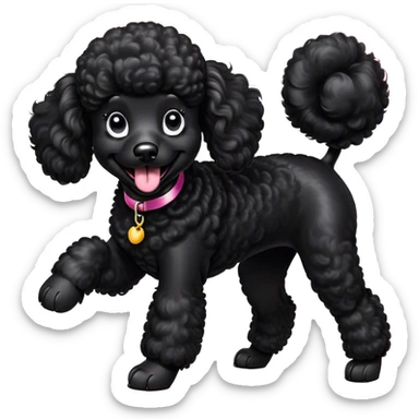 Cinematic Comical Black Poodle Portrait Emoji, Head tilted dramatically with an exaggeratedly amused expression, featuring a glossy, curly jet-black Fur with a lively bounce, wide, expressive dark eyes filled with playful disbelief, Simplified yet hilariously expressive features, highly detailed, glowing with a slightly sassy glow, high shine, dramatic yet playful, stylized with an air of cheeky mischief, bright and endearing, soft glowing outline, capturing the essence of a spirited and over-the-top companion, so meme-worthy it feels like it could side-eye its way into internet fame instantly! sticker