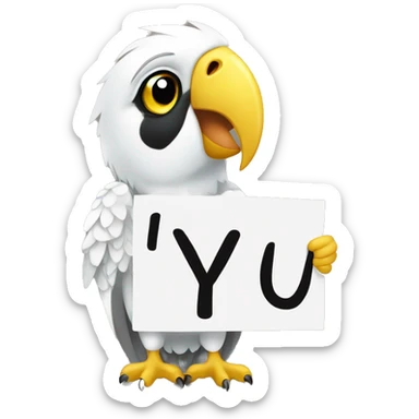 white and yellow parrot  holding a sign with the black inscription i love you sticker