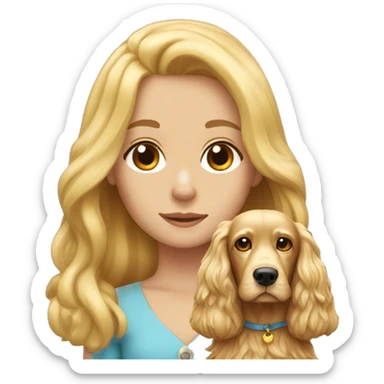 girl with long blonde hair and a golden cocker spaniel sticker