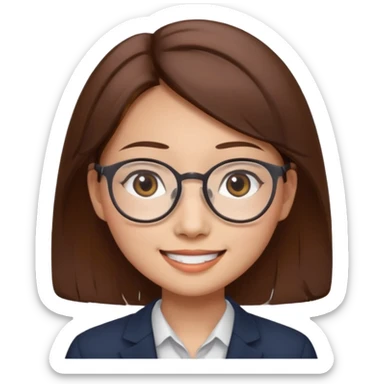 asian female accountant with eyeglasses, round face, brown hair, no tie sticker