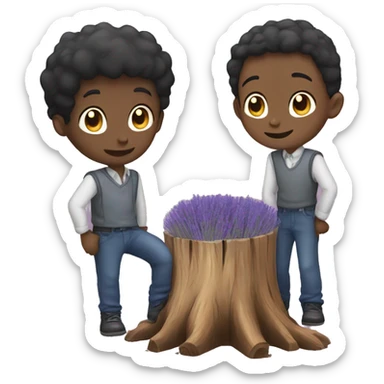 Two boy a stump of lavender
 sticker