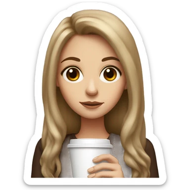 White girl with brown long hair big eyes and coffee   sticker