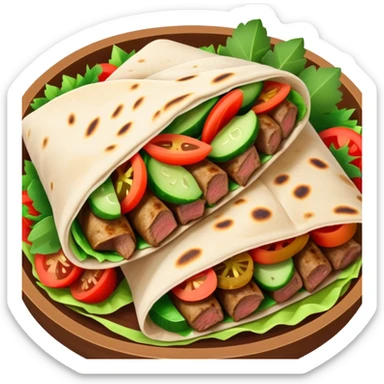 cinematic-realistic-gyros-dish-emoji,-showcasing-succulent,-spiced-meat-wrapped-in-pita-with-fresh-vegetables-rendered-with-lifelike-detail-and-dynamic,-appetizing-lighting. sticker