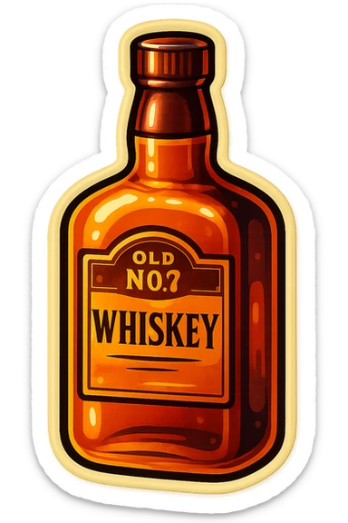 A whiskey bottle with a vintage label and a classic design sticker