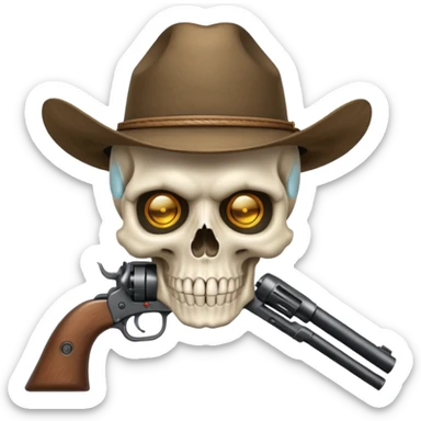 A skull with a vowboy hat and a gun whith a scope sighn on his eye and min holding the gun rember skull sticker
