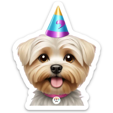 cute morkie dog with party hat that says 2025 sticker