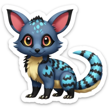 Rare exotic cute epic aesthetic colorful Salandit-Eevee-Civet-species-Fakemon-hybrid-creature, with markings, full body sticker