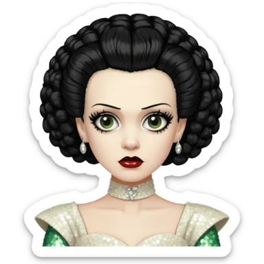 Bride of Frankenstein with ivory sequin outfit sticker
