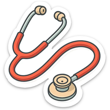 stethoscope with red tube, isometric view, 2D isometric style, detailed drawing, detailed shadows and highlights, clean contours, soft lighting, transparent background sticker