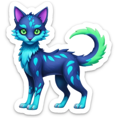 Kawaii dark edgy colorful vibrant neon glowing fantasy feline-vernid-sergal-fursona animal creature with a tufted tail full body with intricate markings  sticker