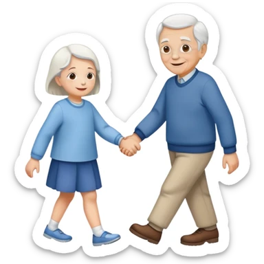 a child holding hands with an elderly person, walking together, cheerful and caring sticker