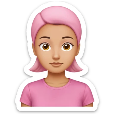 female character with oval-shaped head with flat top wearing a pink t-shirt sticker