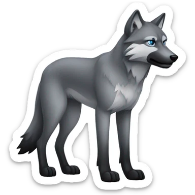Full-body Grey wolf with black paws, black muzzle, black tail. with blue eyes. full body sticker