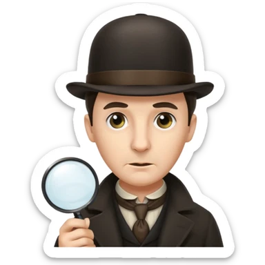 Sherlock Holmes in a bowler hat and with a magnifying glass sticker