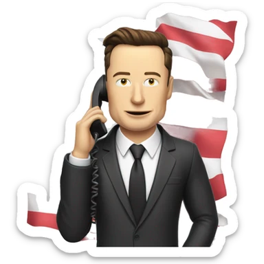 Elon musk in simpson dressed in suits outfit with making a phone call on a flip phone and a french flag in the other hand sticker