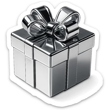 abstract chrome composition of a box and bow, radiant and harmonious sticker