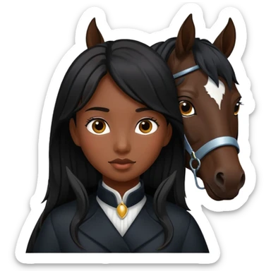 Dark brown asian girl with black horse sticker