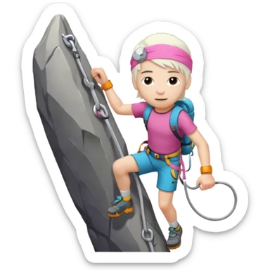 young climber boy with white hair and pink headband sticker