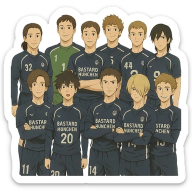 Bastard München team from Blue Lock anime in Ghibli style illustration sticker