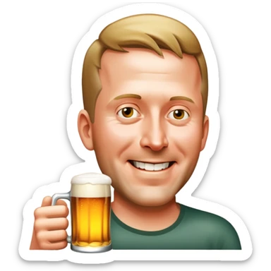 White man holding beer sticker
