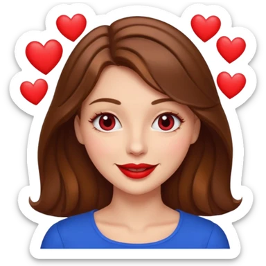 brownhaired woman with red lips and hearts in eyes sticker