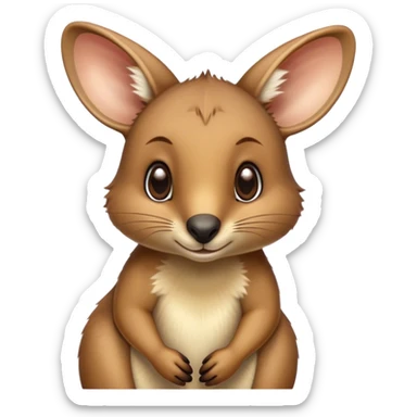 Cinematic Cute Wallaby Portrait Emoji, Head tilted playfully and inquisitively, featuring a glossy tan fur with delicate brown accents and a charming, alert expression, round, sparkling eyes filled with gentle curiosity, Simplified yet irresistibly adorable features, highly detailed, glowing with a warm, friendly glow, high shine, affectionate and bouncy, stylized with a touch of outback whimsy, bright and endearing, soft glowing outline, capturing the essence of a mischievous yet loving wallaby, so playful it feels like it could skip out of the screen into your arms! sticker