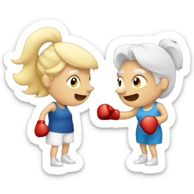Blonde girl and brunette old women boxing eachother sticker