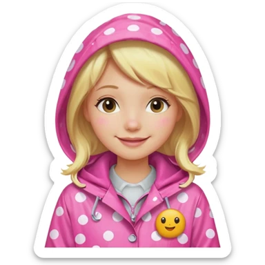 Blonde girl in a pink polka dot raincoat with hoodie sticker
