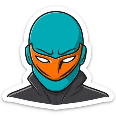 evil burglar with teal and orange face mask sticker