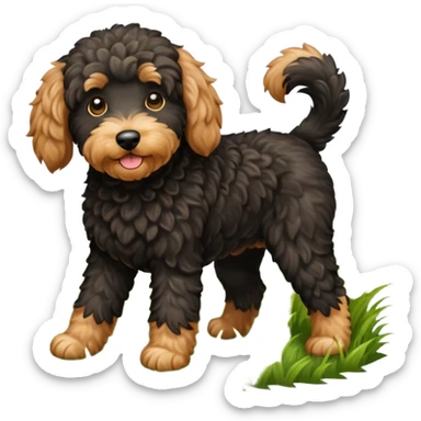 Black golden doodle that played in the grass  sticker