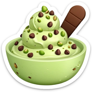 I want a emoji of pistachio ice cream with pistachio on top and some chocolate chips , make sure it’s in a bowl and aesthetic sticker